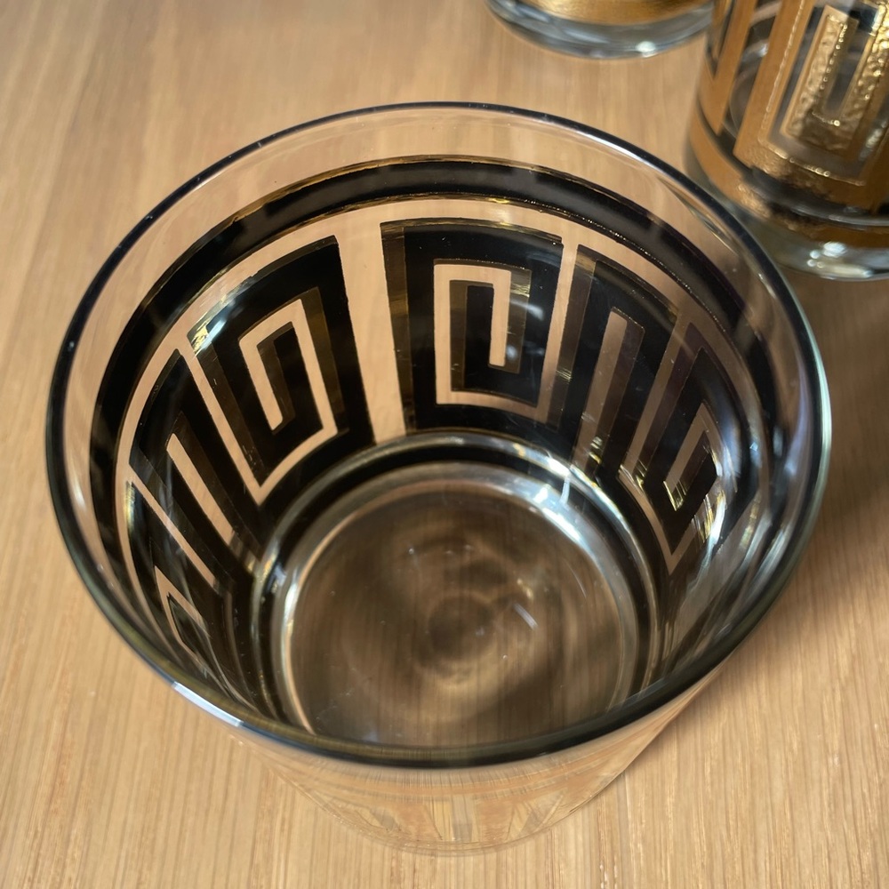 Vintage MCM Culver Whiskey Glasses 22K Gold Greek Key Pattern Set of 4 - Picture 7 of 10